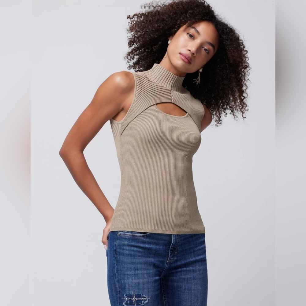 WHBM | Sleeveless Cutout Mockneck In Toasted Hazelnut